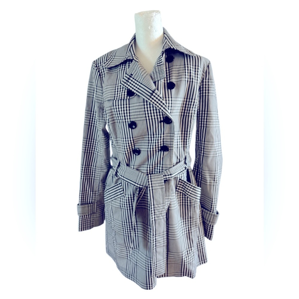 BWEAR DOUBLE BREASTED BUTTON JACKET BLACK WHITE PLAID‎ WOMEN’S SIZE LARGE